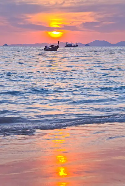 Sunset with sea and islands at Aonang, Krabi, Thailand