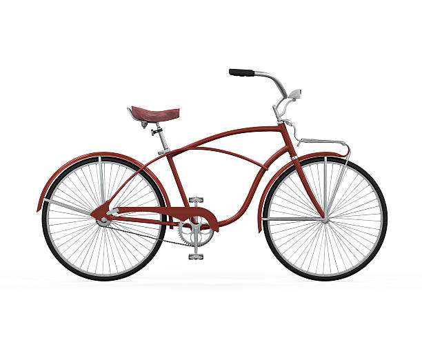 istock Red vintage cruiser bicycle on white background  463799499