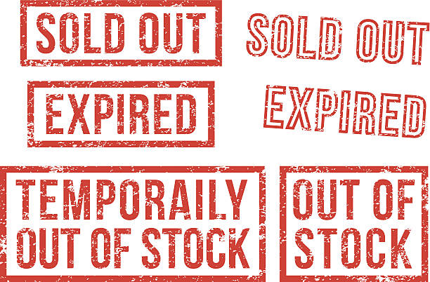 Out of stock, sold - rubber stamps Out of stock, sold out, expired rubber stamps. obsolete stock illustrations