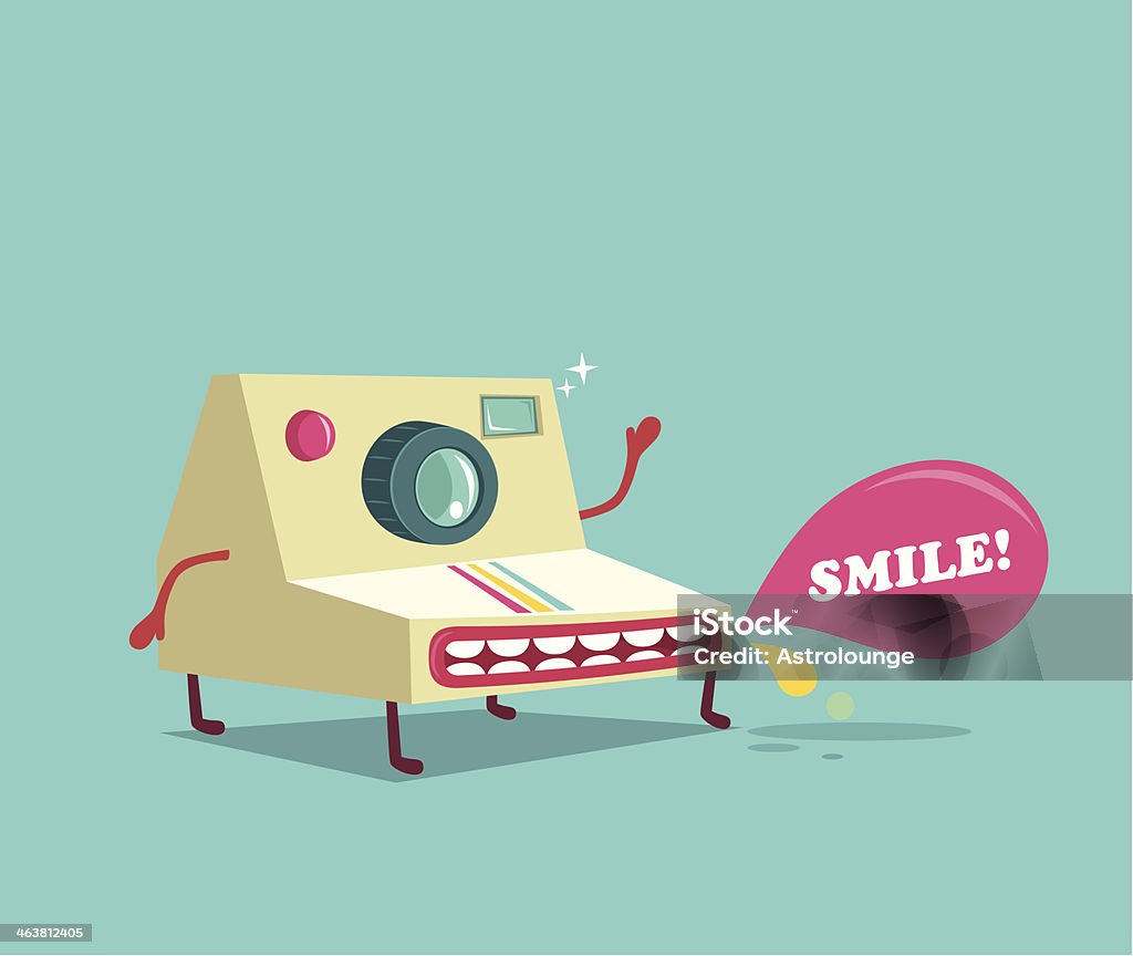Smile! Camera says "Smile!" .Editable vector illustration. Anthropomorphic Smiley Face stock vector