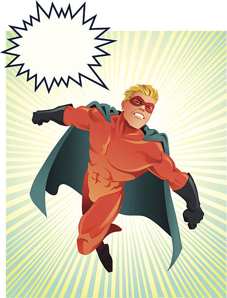 ilustrações de stock, clip art, desenhos animados e ícones de voar super-herói com balão de fala - superhero cape confidence futuristic
