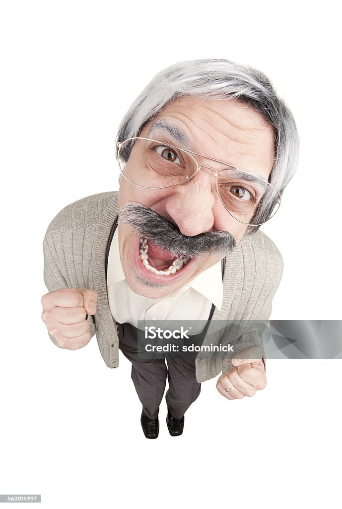 Angry Old Man A fisheye image of a screaming old man. Anger Stock Photo