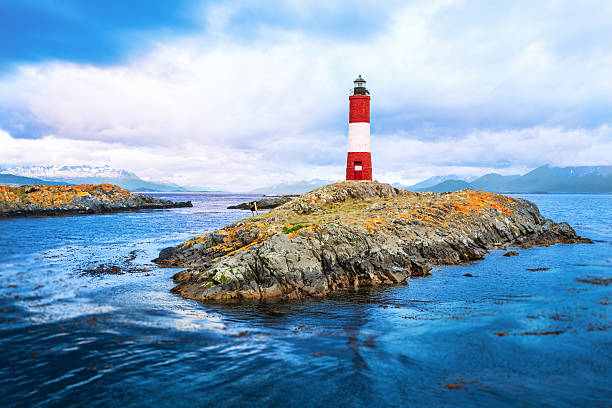 Faro The Scouts Last lighthouse of continent in extreme South of Patagonia, Argentina. tierra del fuego province argentina photos stock pictures, royalty-free photos & images
