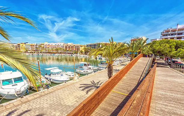 The promenade, harbour and water front of Port de Alcudia, Mallorca (Spain)