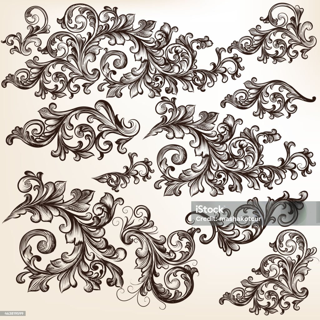 Collection of vector decorative floral swirls for design Vector set of calligraphic elements for design. Calligraphic vector Anniversary stock vector