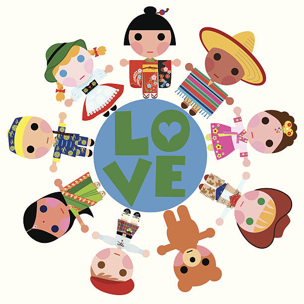 детей мира любовь глобус - japanese culture japanese ethnicity japan toy stock illustrations