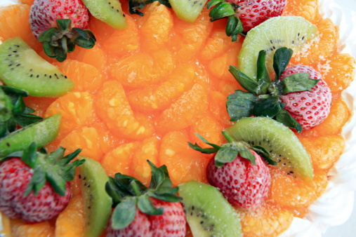 Ice Cream fruit cake with Strawberry,kiwi and orange.