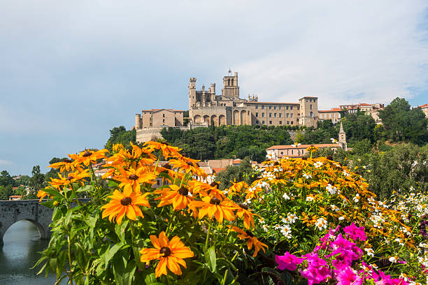 Beziers (France) Beziers (Herault, Languedoc-Roussillon, France), panoramic view with the cathedral and the bridge beziers stock pictures, royalty-free photos & images
