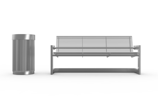 Bench with Trash Can isolated on white background. 3D render