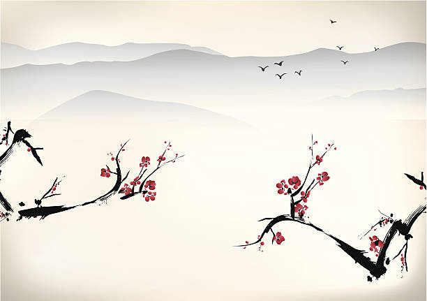 китайская живопись - asian background stock illustrations