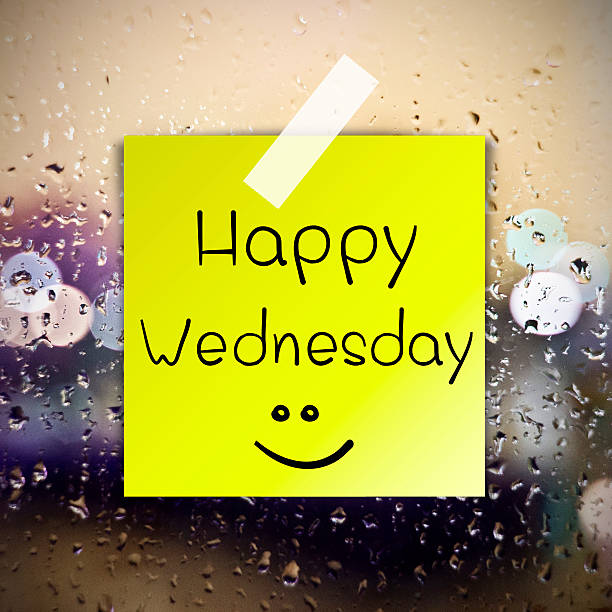 Happy Wednesday water drops background with copy space stock photo
