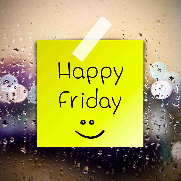 Happy Friday with water drops background copy space stock photo
