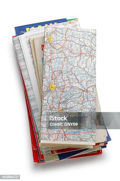 Stack Of Road Maps Stock Photo - Download Image Now - Map, Road Map, Cut Out