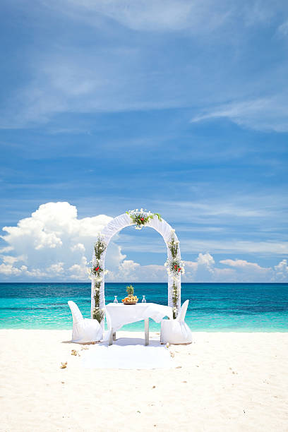 istock Beautiful wedding arch on tropical beach 463945345