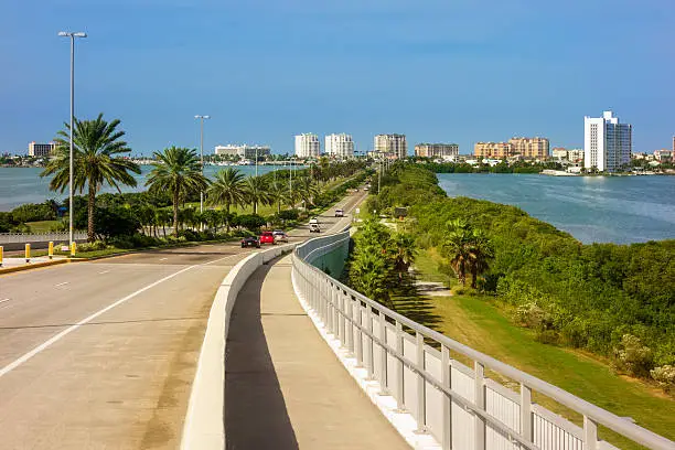 View towards the hotels of Clearwater Beach in Clearwater, Florida, USA
