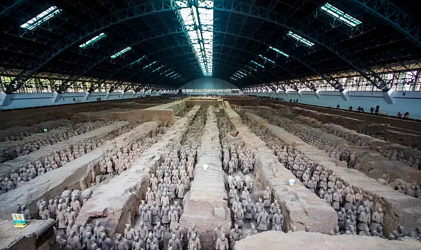 rmy of Terracotta Warriors and Horses (兵马俑) (; Bīngmăyŏng), 20km east of town, 2km west of the Qinshihuang Mausoleum (Take bus 306 (7¥) or 914 - express (8¥) from the main train station.