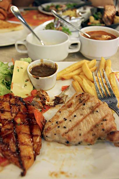 istock Pork Steak with French fries. 464064881