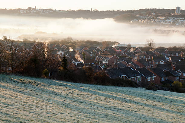 Housing Estate on a Foggy Day with frost on ground.