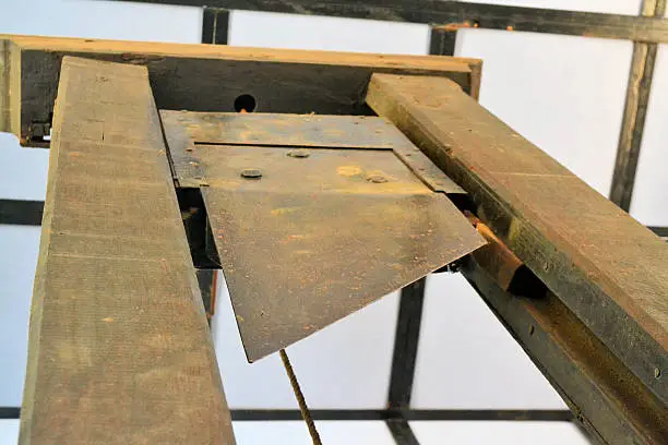 An old wooden guillotine used for executions and left by the French in Saigon, Vietnam