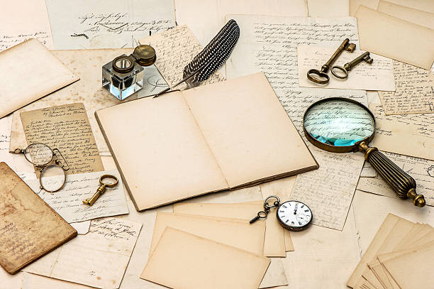istock antique accessories, old letters, inkwell and ink pen 464086513