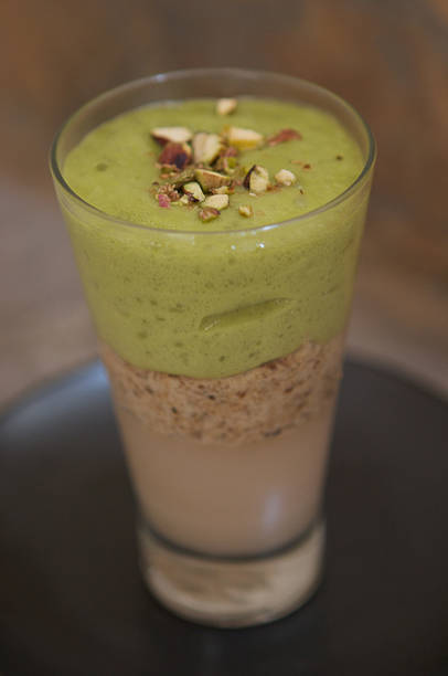istock Pistachio espuma with lychee jelly and hazelnut crunch. 464091093
