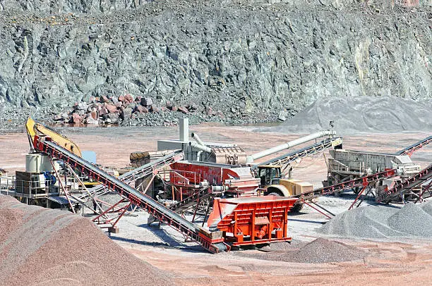 Photo of Conveyor Belt in a quarry open mine pit