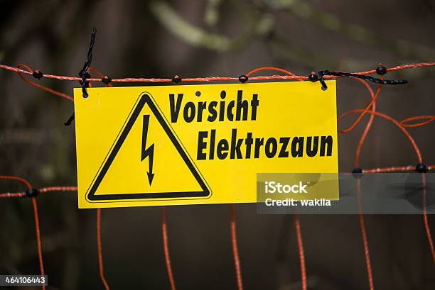 Beware Electric Fence Sign Yellow Stock Photo - Download Image Now - Close-up, Electricity, Fence