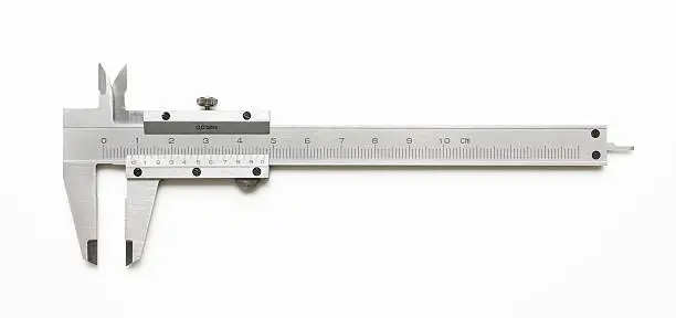 Photo of Isolated shot of opened vernier caliper on white background