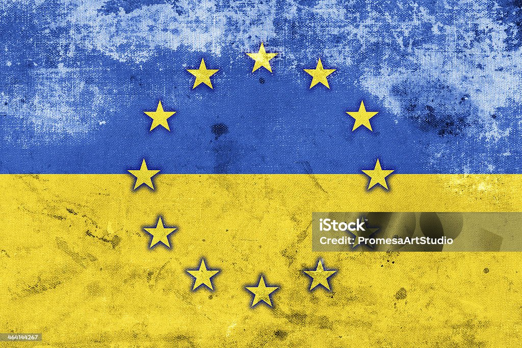 Grunge EU and Ukraine Flag Assistance Stock Photo