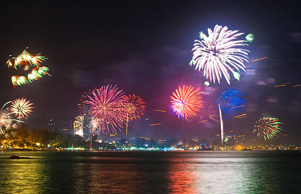 istock beautiful fireworks celebrating new year on patong beach 464154607