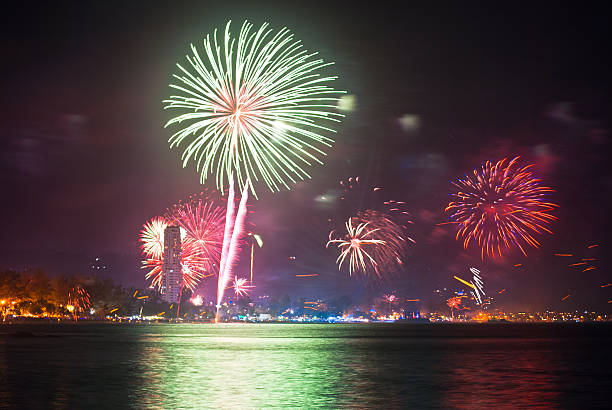 istock beautiful fireworks celebrating new year on patong beach 464154673