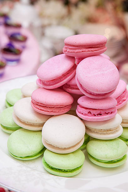istock Colorful French macarons on plate. 464156399