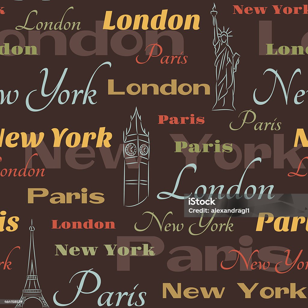 Seamless pattern with symbols of cities Retro seamless with city names New York, London and Paris and  city symbols Abstract stock vector