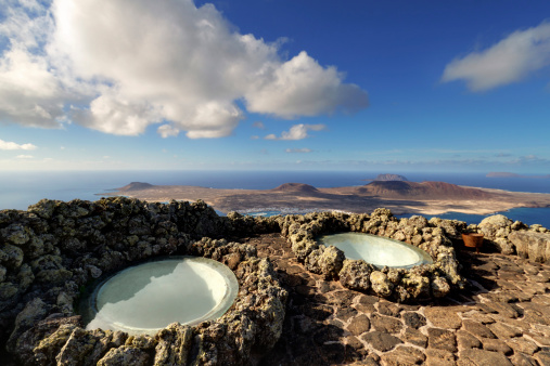 Panoramic view of Isla Graciosa from the Mirador del Rio in Lanzarote, Canary Islands.