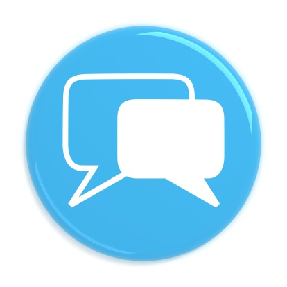 chat icon in blue circle. Speech Bubble Icon. online support symbol metallic glossy icon. Chat on line symbol isolated on white background. speech bubble on blue