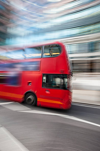 istock Motion Blurred Red London Double Decker Bus 464169673