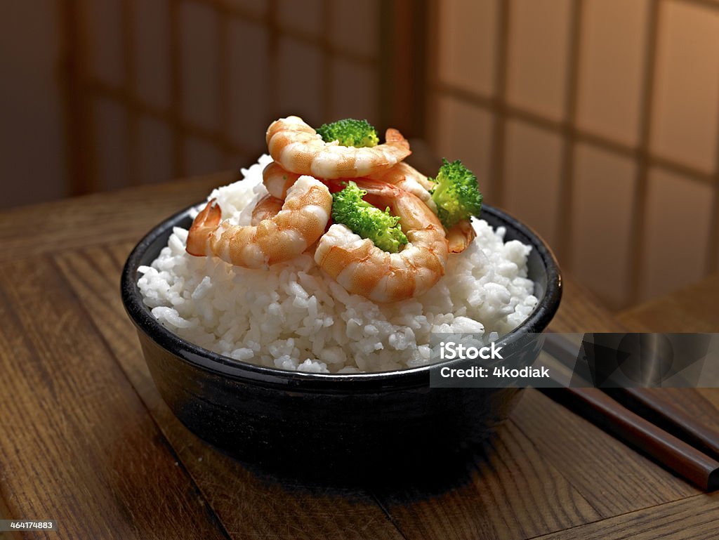 Teriyaki Shrimp Teriyaki. White Rice Stock Photo