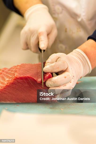 Cutting Blocks Of Tuna Sashimi Stock Photo - Download Image Now - Block Shape, Catch of Fish, Fish