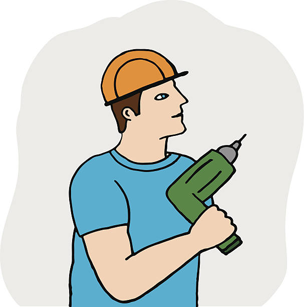 ilustrações de stock, clip art, desenhos animados e ícones de сarpenter com um drill. ilustração vetorial - men male manual worker working