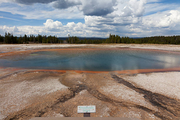 istock Turquoise Pool with sign board, Yellowstone National Park 464200567