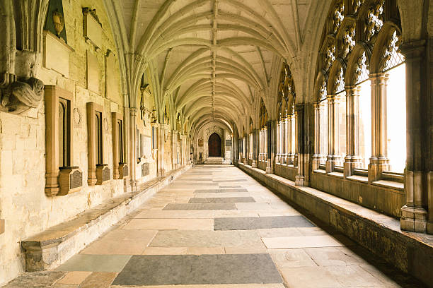 istock Gothic abbey cloister corridor 464206589