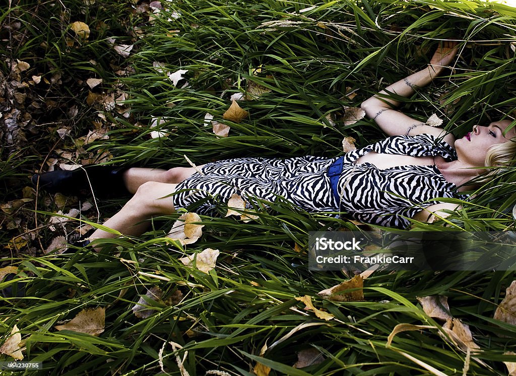 Mulher deitada na grama - Royalty-free Vestido Foto de stock