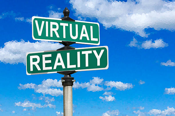 istock Virtual Reality Street Sign With Pixelated Sky in Background 464247005