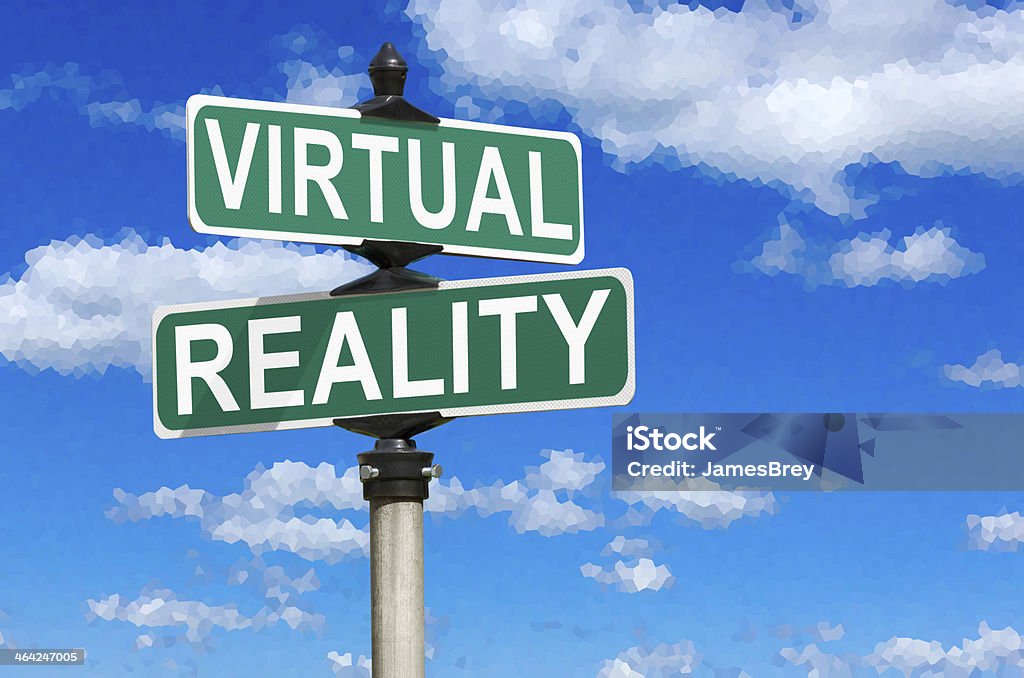 Virtual Reality Street Sign With Pixelated Sky in Background Artificial Stock Photo