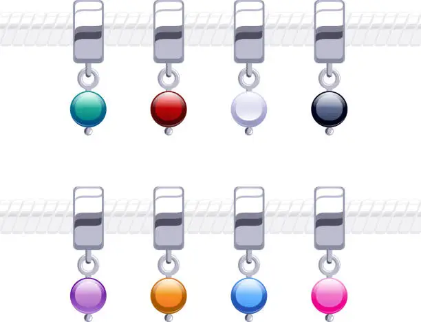 Vector illustration of Assorted metal charm bead pendants for necklace or bracelet.
