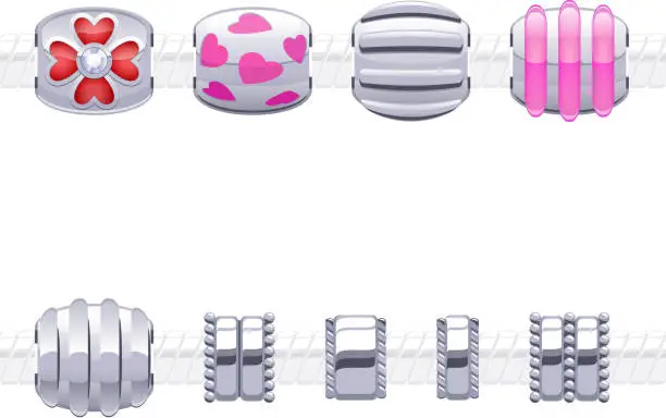 Vector illustration of Assorted metal charm beads for necklace or bracelet.