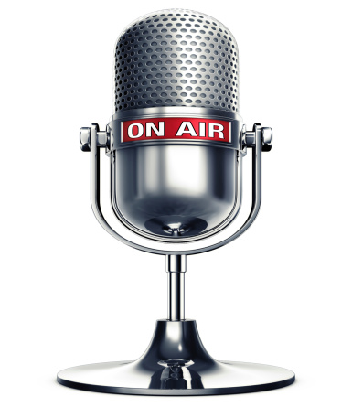 3D illustration of a microphone with a on air icon