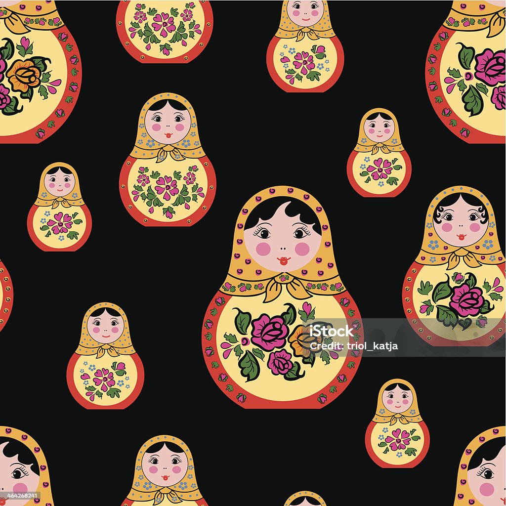 seamless pattern with russian matryoshka dolls Seamless pattern with cute russian matryoshka dolls on a black background Abstract stock vector