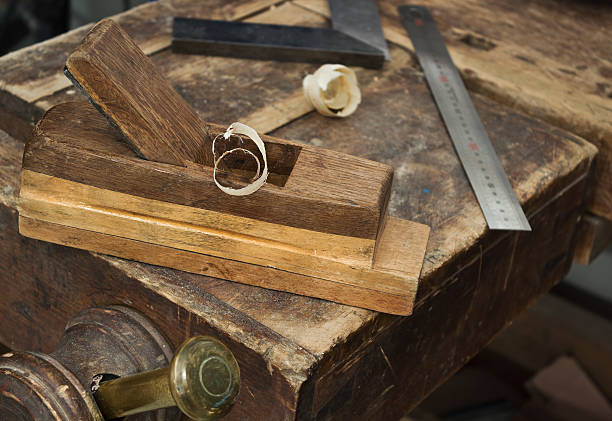 istock Old wooden vise and tool in a workshop 464271063