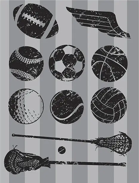 Vector illustration of Sports ball, football, baseball, golf, lacrosse, basketball